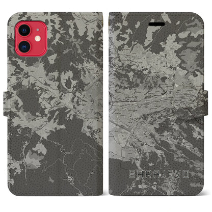 【サラエヴォ（ボスニア・ヘルツェゴビナ）】地図柄iPhoneケース（手帳タイプ）モノトーン・iPhone 11 用