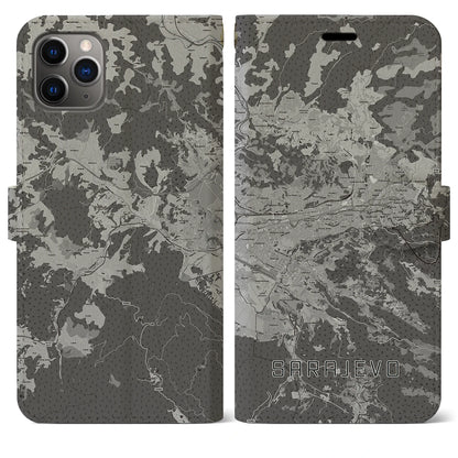 【サラエヴォ（ボスニア・ヘルツェゴビナ）】地図柄iPhoneケース（手帳タイプ）モノトーン・iPhone 11 Pro Max 用