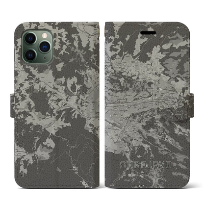 【サラエヴォ（ボスニア・ヘルツェゴビナ）】地図柄iPhoneケース（手帳タイプ）モノトーン・iPhone 11 Pro 用