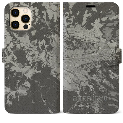【サラエヴォ（ボスニア・ヘルツェゴビナ）】地図柄iPhoneケース（手帳タイプ）モノトーン・iPhone 12 Pro Max 用