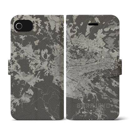 【サラエヴォ（ボスニア・ヘルツェゴビナ）】地図柄iPhoneケース（手帳タイプ）モノトーン・iPhone SE（第3 / 第2世代） / 8 / 7 / 6s / 6 用