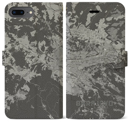 【サラエヴォ（ボスニア・ヘルツェゴビナ）】地図柄iPhoneケース（手帳タイプ）モノトーン・iPhone 8Plus /7Plus / 6sPlus / 6Plus 用