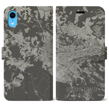 【サラエヴォ（ボスニア・ヘルツェゴビナ）】地図柄iPhoneケース（手帳タイプ）モノトーン・iPhone XR 用