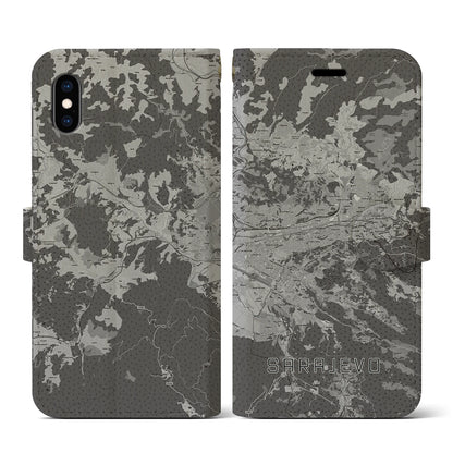 【サラエヴォ（ボスニア・ヘルツェゴビナ）】地図柄iPhoneケース（手帳タイプ）モノトーン・iPhone XS / X 用