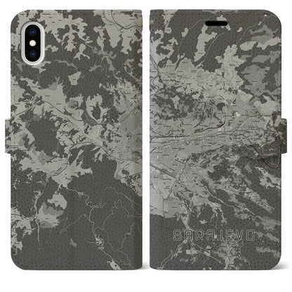 【サラエヴォ（ボスニア・ヘルツェゴビナ）】地図柄iPhoneケース（手帳タイプ）モノトーン・iPhone XS Max 用