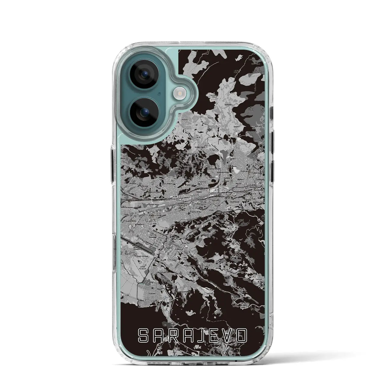 【サラエヴォ（ボスニア・ヘルツェゴビナ）】地図柄iPhoneケース（MagSafeタイプ）モノトーン・iPhone 16 Pro 用
