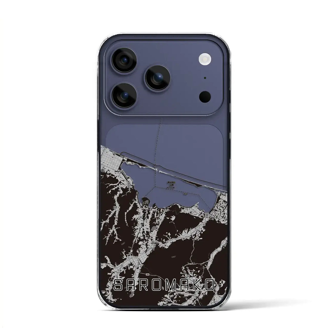 【サロマ湖(北海道)】地図柄iPhoneケース(クリアタイプ)モノトーン・iPhone 17 Pro Max 用
