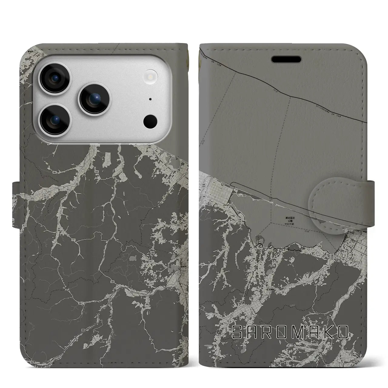 【サロマ湖（北海道）】地図柄iPhoneケース（手帳タイプ）