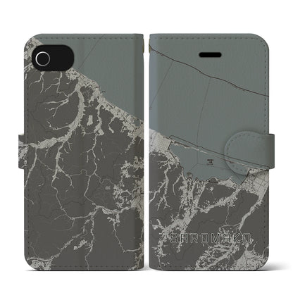 【サロマ湖（北海道）】地図柄iPhoneケース（手帳タイプ）モノトーン・iPhone SE（第3 / 第2世代） / 8 / 7 / 6s / 6 用