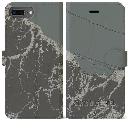 【サロマ湖（北海道）】地図柄iPhoneケース（手帳タイプ）モノトーン・iPhone 8Plus /7Plus / 6sPlus / 6Plus 用