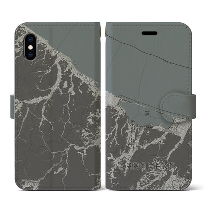 【サロマ湖（北海道）】地図柄iPhoneケース（手帳タイプ）モノトーン・iPhone XS / X 用