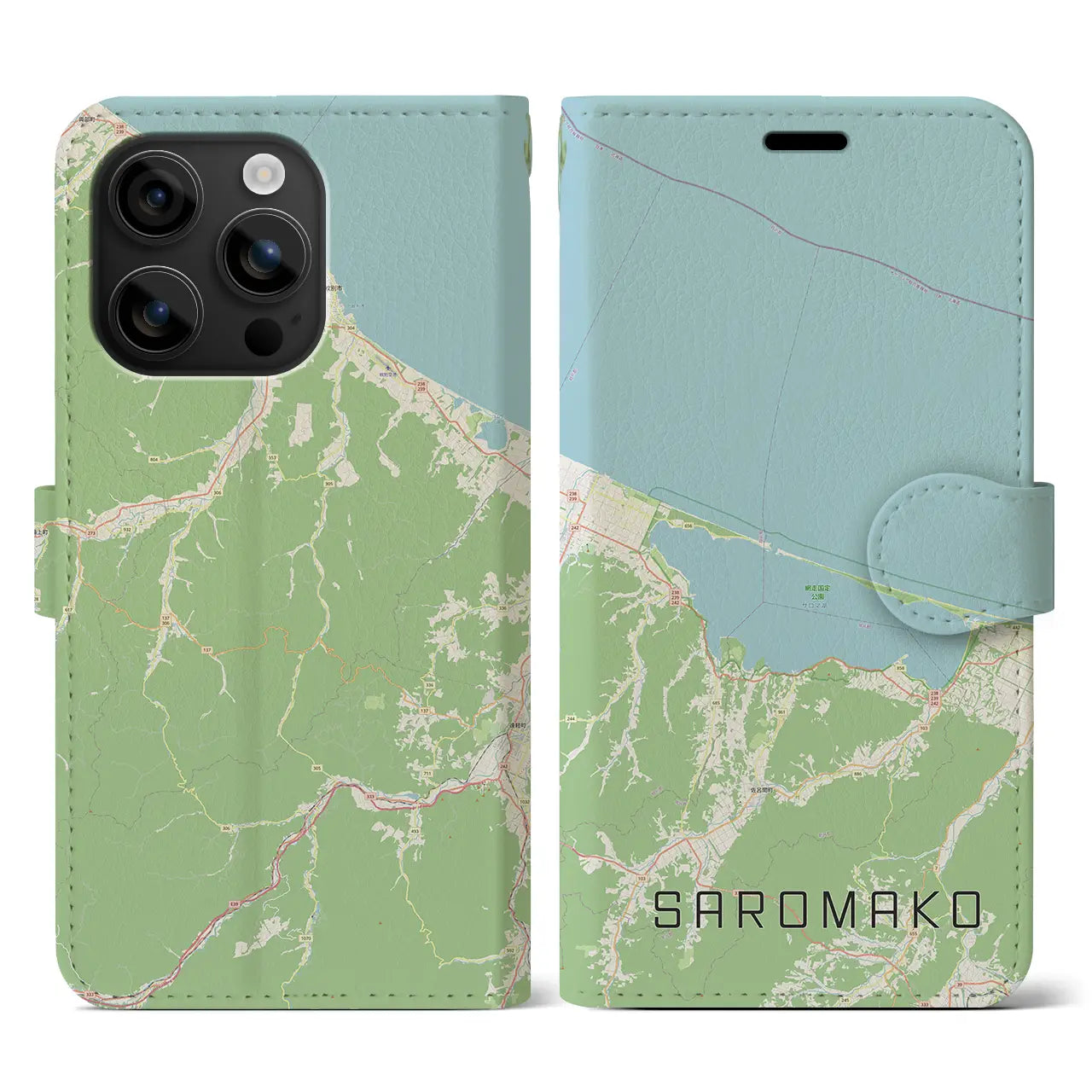 【サロマ湖（北海道）】地図柄iPhoneケース（手帳タイプ）ナチュラル・iPhone 16 用