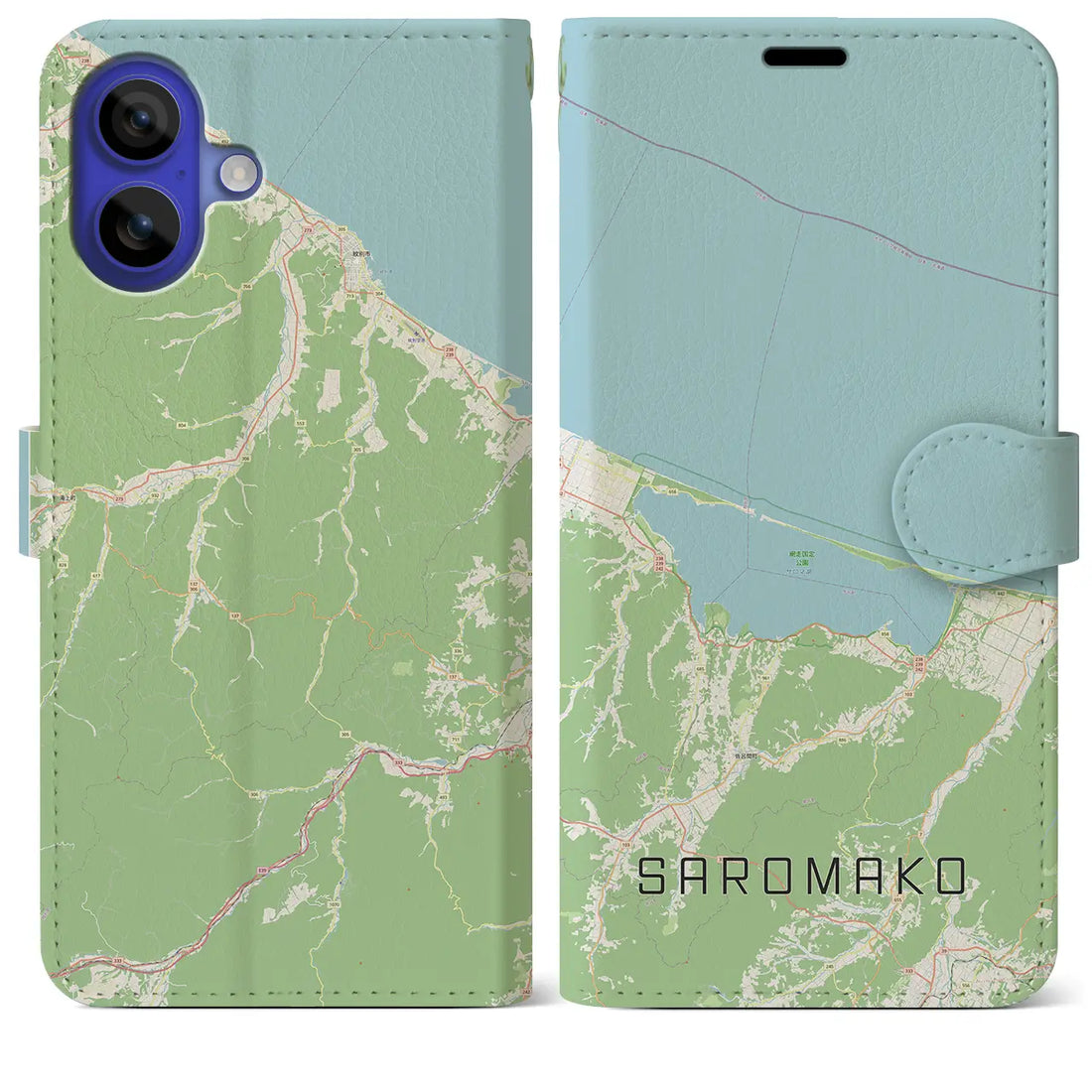 【サロマ湖（北海道）】地図柄iPhoneケース（手帳タイプ）ナチュラル・iPhone 16 Pro Max 用