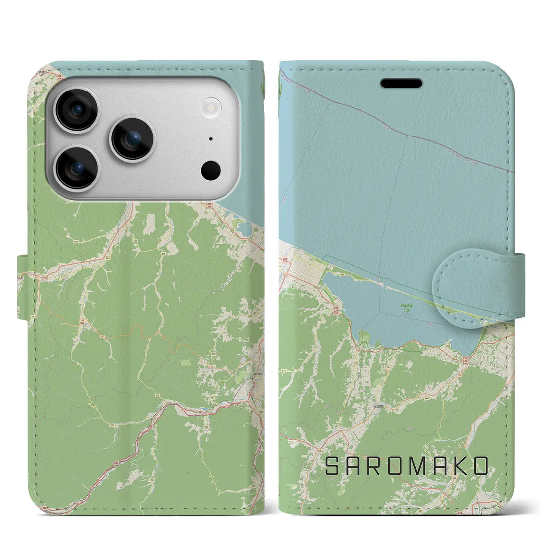【サロマ湖(北海道)】地図柄iPhoneケース(手帳タイプ)モノトーン・iPhone 17 Pro Max 用