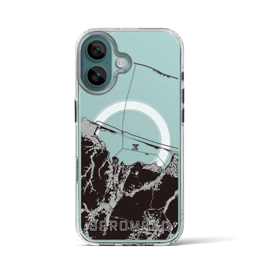 【サロマ湖（北海道）】地図柄iPhoneケース（MagSafeタイプ）モノトーン・iPhone 16 Pro 用