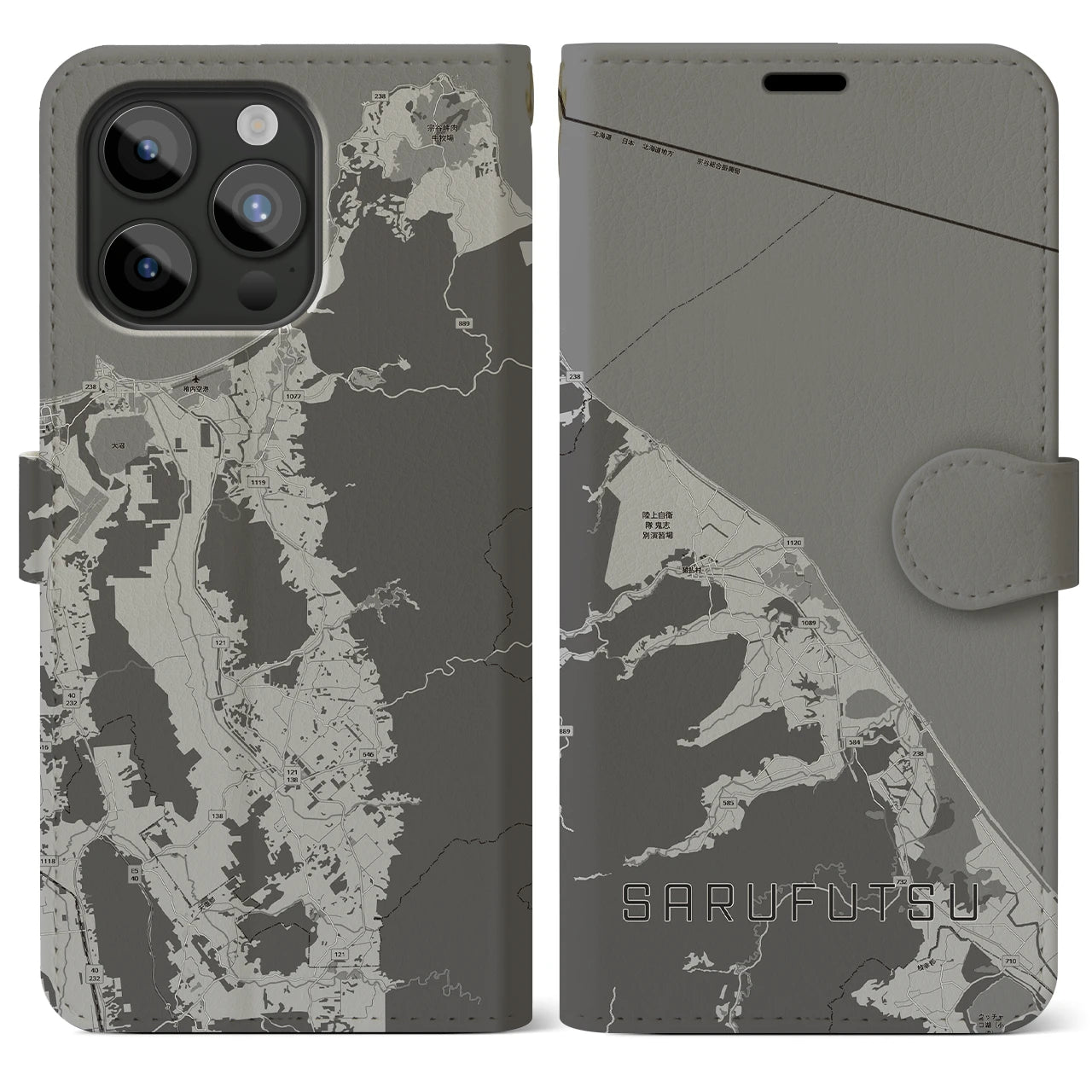 【猿払（北海道）】地図柄iPhoneケース（手帳タイプ）