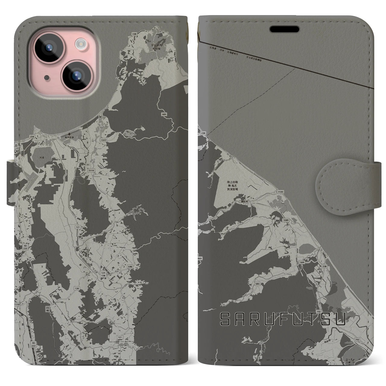 【猿払（北海道）】地図柄iPhoneケース（手帳タイプ）