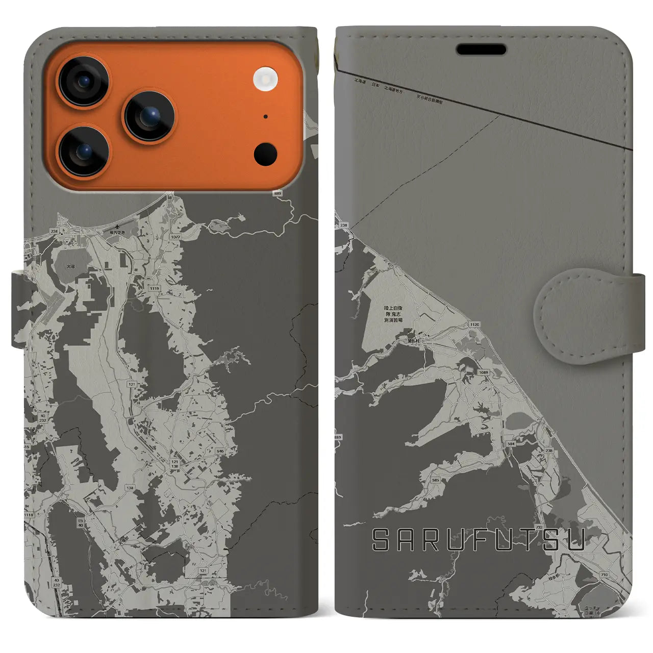 【猿払（北海道）】地図柄iPhoneケース（手帳タイプ）