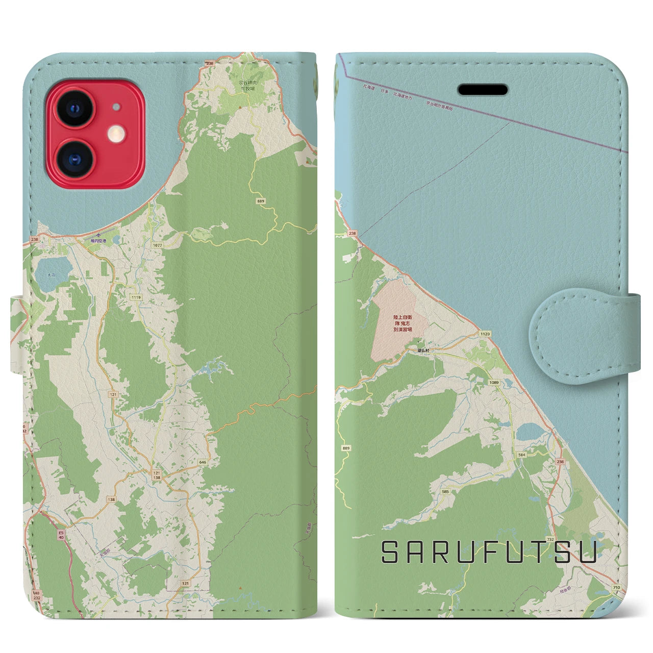 【猿払（北海道）】地図柄iPhoneケース（手帳タイプ）