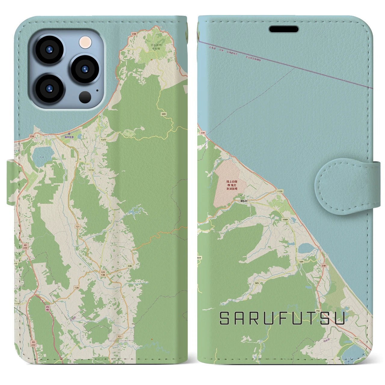 【猿払（北海道）】地図柄iPhoneケース（手帳タイプ）