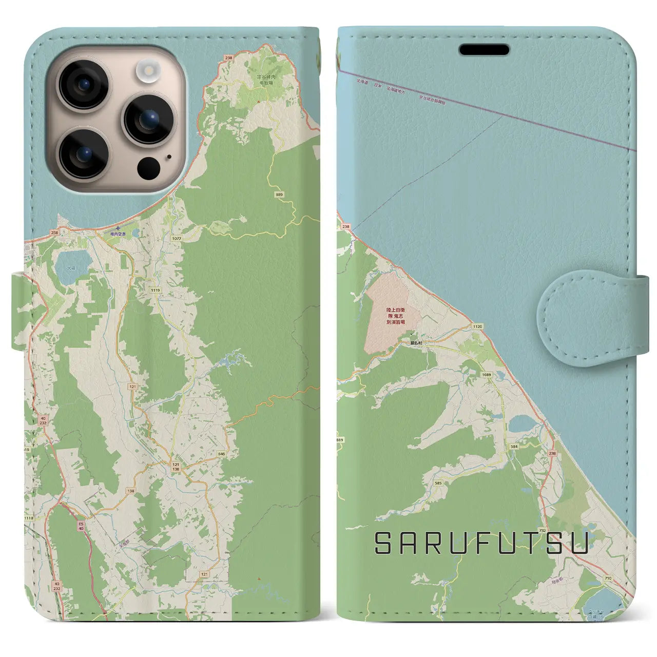 【猿払（北海道）】地図柄iPhoneケース（手帳タイプ）