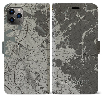 【篠栗（福岡県）】地図柄iPhoneケース（手帳タイプ）モノトーン・iPhone 11 Pro Max 用