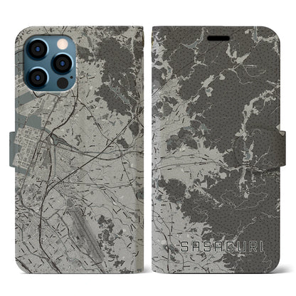 【篠栗（福岡県）】地図柄iPhoneケース（手帳タイプ）モノトーン・iPhone 12 / 12 Pro 用