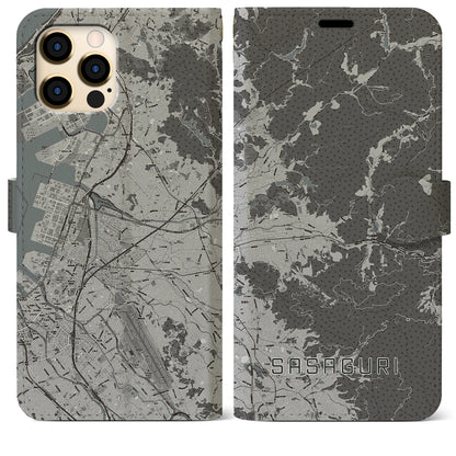 【篠栗（福岡県）】地図柄iPhoneケース（手帳タイプ）モノトーン・iPhone 12 Pro Max 用