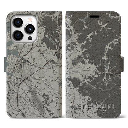 【篠栗（福岡県）】地図柄iPhoneケース（手帳タイプ）モノトーン・iPhone 13 Pro 用