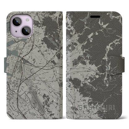 【篠栗（福岡県）】地図柄iPhoneケース（手帳タイプ）モノトーン・iPhone 14 用