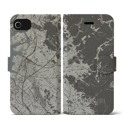 【篠栗（福岡県）】地図柄iPhoneケース（手帳タイプ）モノトーン・iPhone SE（第3 / 第2世代） / 8 / 7 / 6s / 6 用