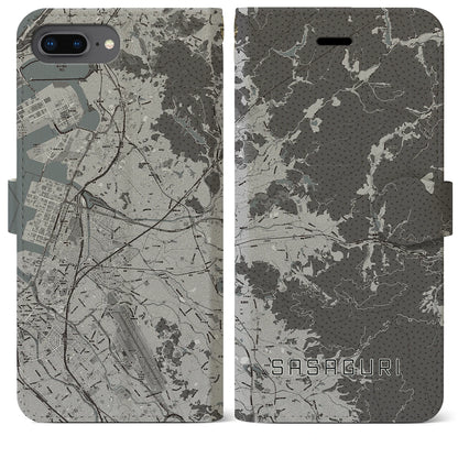 【篠栗（福岡県）】地図柄iPhoneケース（手帳タイプ）モノトーン・iPhone 8Plus /7Plus / 6sPlus / 6Plus 用