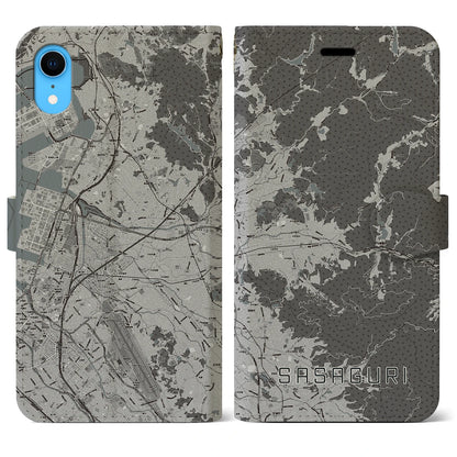 【篠栗（福岡県）】地図柄iPhoneケース（手帳タイプ）モノトーン・iPhone XR 用