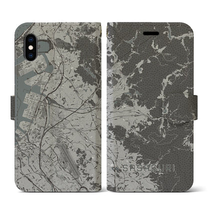 【篠栗（福岡県）】地図柄iPhoneケース（手帳タイプ）モノトーン・iPhone XS / X 用