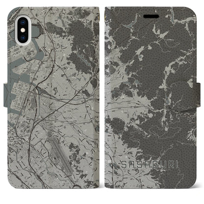 【篠栗（福岡県）】地図柄iPhoneケース（手帳タイプ）モノトーン・iPhone XS Max 用