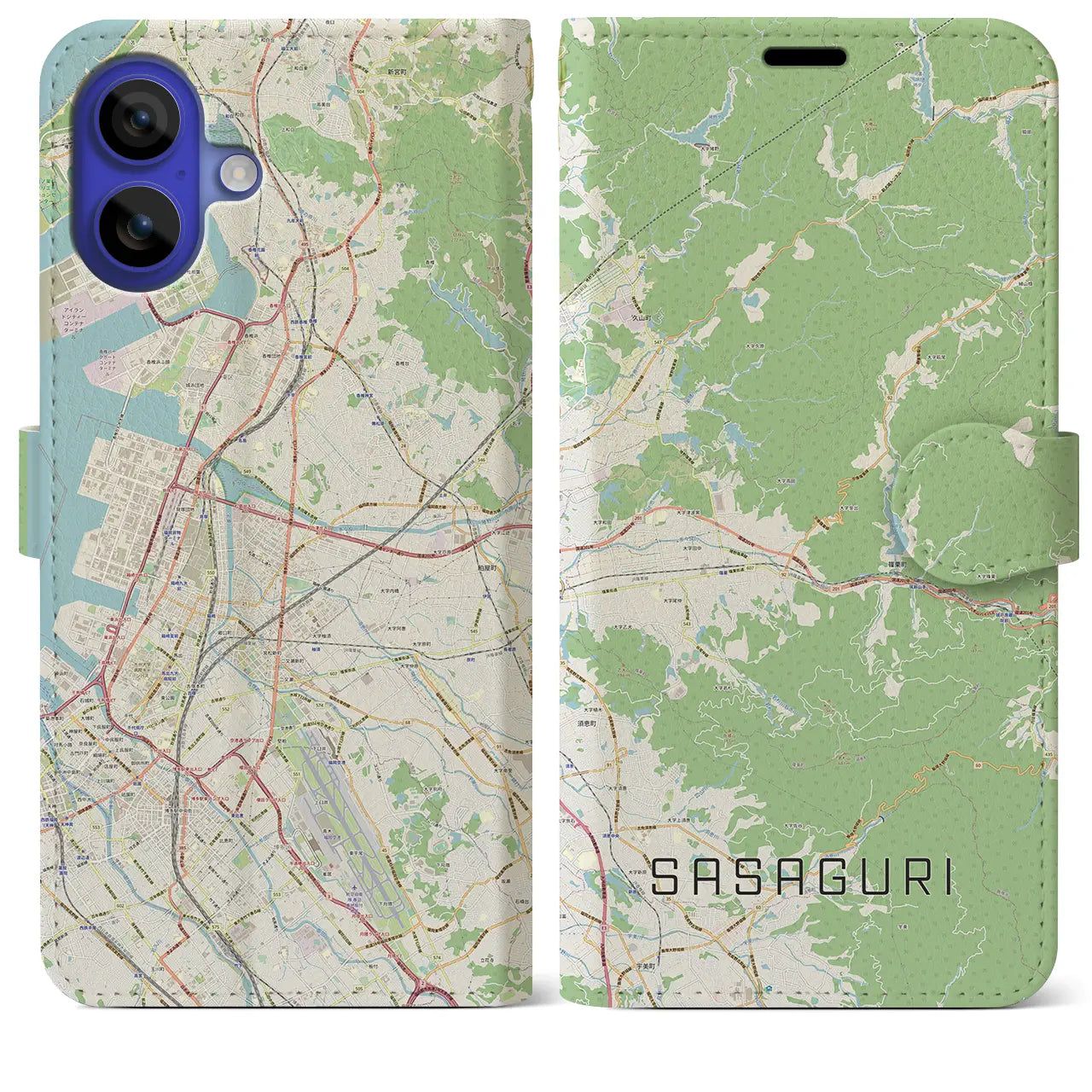 【篠栗（福岡県）】地図柄iPhoneケース（手帳タイプ）ナチュラル・iPhone 16 Pro Max 用