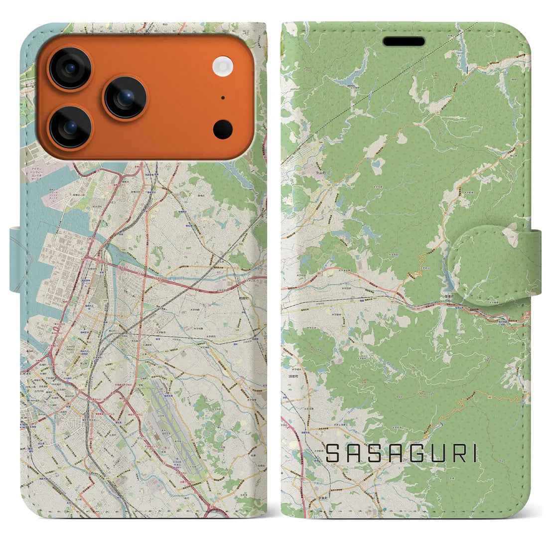 【篠栗（福岡県）】地図柄iPhoneケース（手帳タイプ）ナチュラル・iPhone 17 Pro Max 用