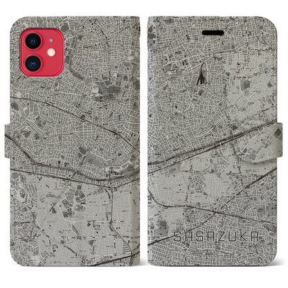 【笹塚（東京都）】地図柄iPhoneケース（手帳タイプ）モノトーン・iPhone 11 用