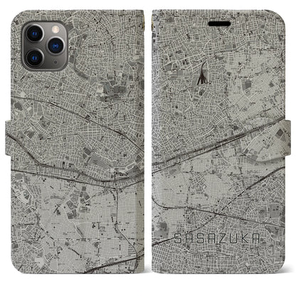 【笹塚（東京都）】地図柄iPhoneケース（手帳タイプ）モノトーン・iPhone 11 Pro Max 用