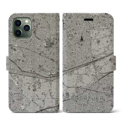 【笹塚（東京都）】地図柄iPhoneケース（手帳タイプ）モノトーン・iPhone 11 Pro 用