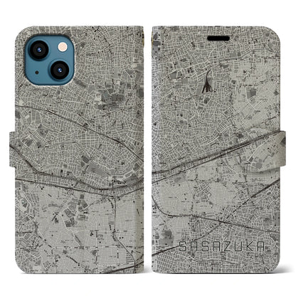 【笹塚（東京都）】地図柄iPhoneケース（手帳タイプ）モノトーン・iPhone 13 用