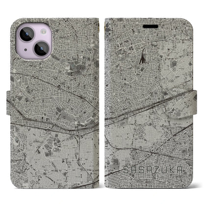 【笹塚（東京都）】地図柄iPhoneケース（手帳タイプ）モノトーン・iPhone 14 用