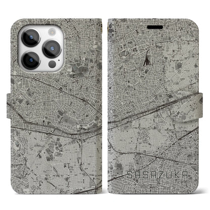 【笹塚（東京都）】地図柄iPhoneケース（手帳タイプ）モノトーン・iPhone 14 Pro 用