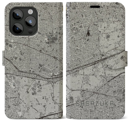 【笹塚（東京都）】地図柄iPhoneケース（手帳タイプ）モノトーン・iPhone 15 Pro Max 用