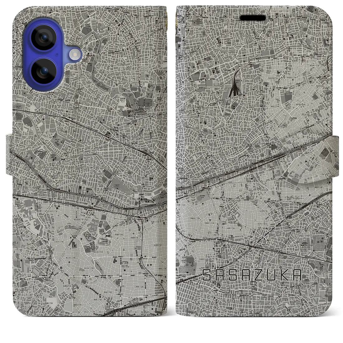 【笹塚(東京都)】地図柄iPhoneケース(手帳タイプ)モノトーン・iPhone 16 Pro Max 用