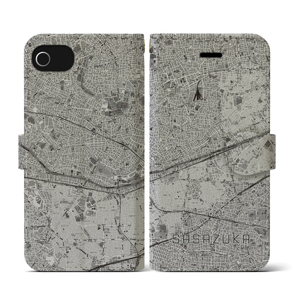 【笹塚（東京都）】地図柄iPhoneケース（手帳タイプ）モノトーン・iPhone SE（第3 / 第2世代） / 8 / 7 / 6s / 6 用
