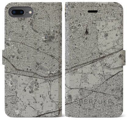 【笹塚（東京都）】地図柄iPhoneケース（手帳タイプ）モノトーン・iPhone 8Plus /7Plus / 6sPlus / 6Plus 用