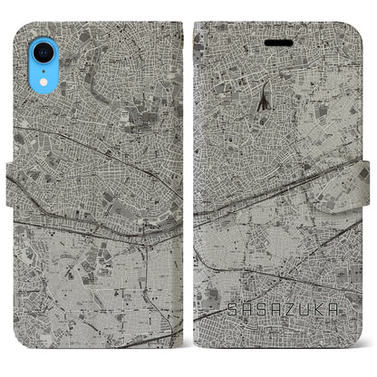 【笹塚（東京都）】地図柄iPhoneケース（手帳タイプ）モノトーン・iPhone XR 用