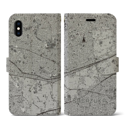 【笹塚（東京都）】地図柄iPhoneケース（手帳タイプ）モノトーン・iPhone XS / X 用
