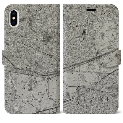 【笹塚（東京都）】地図柄iPhoneケース（手帳タイプ）モノトーン・iPhone XS Max 用